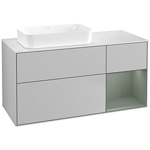 Villeroy und Boch Finion Waschtischunterschrank F691GMGJ 120x60,3x50,1cm, Regal rechts Olive Matt Lacquer, Light grey matt