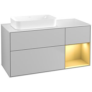 Villeroy und Boch Finion Waschtischunterschrank F691HFGJ 120x60,3x50,1cm, Regal rechts Gold matt, Light grey matt