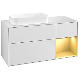 Villeroy und Boch Finion Waschtischunterschrank F691HFMT 120x60,3x50,1cm, Regal rechts Gold matt, White matt lacquer