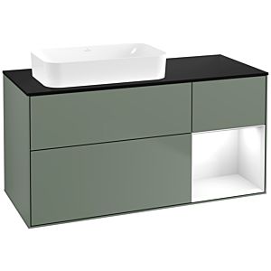 Villeroy und Boch Finion Waschtischunterschrank F692GFGM 120x60,3x50,1cm, Regal rechts Glossy white lacquer, Olive Matt Lacquer