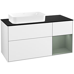 Villeroy und Boch Finion Waschtischunterschrank F692GMGF 120x60,3x50,1cm, Regal rechts Olive Matt Lacquer, Glossy white lacquer