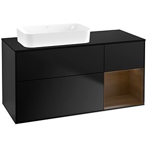 Villeroy und Boch Finion Waschtischunterschrank F692GNPD 120x60,3x50,1cm, Regal rechts Walnut veneer, Black matt lacquer
