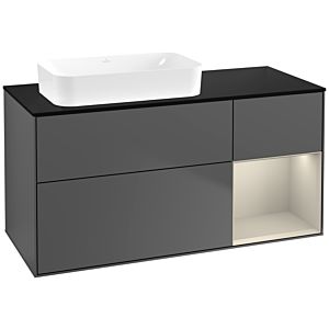 Villeroy und Boch Finion Waschtischunterschrank F692HHGK 120x60,3x50,1cm, Regal rechts Sand Matt, Anthracite matt