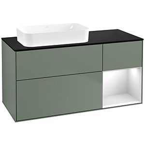 Villeroy und Boch Finion Waschtischunterschrank F692MTGM 120x60,3x50,1cm, Regal rechts White matt lacquer, Olive Matt Lacquer