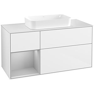 Villeroy und Boch Finion Waschtischunterschrank F701GJGF 120x60,3x50,1cm, Regal links Light grey matt, Glossy white lacquer