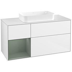Villeroy und Boch Finion Waschtischunterschrank F701GMGF 120x60,3x50,1cm, Regal links Olive Matt Lacquer, Glossy white lacquer