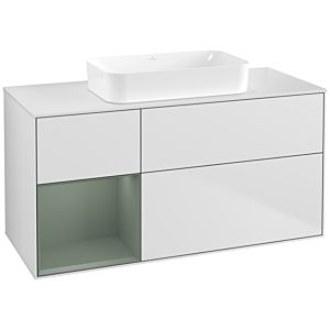 Villeroy et Boch Finion F701GMMT 120x60,3x50,1cm, étagère à gauche Olive Matt Lacquer , laqué blanc mat