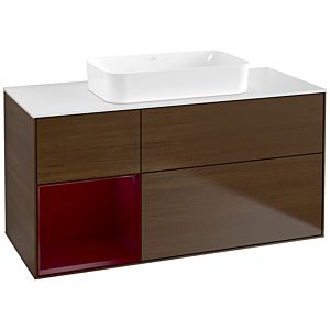 Villeroy und Boch Finion Waschtischunterschrank F701HBGN 120x60,3x50,1cm, Regal links Peony, Walnut veneer