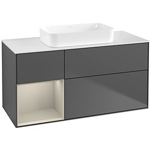 Villeroy und Boch Finion Waschtischunterschrank F701HHGK 120x60,3x50,1cm, Regal links Sand Matt Lacquer, Anthracite matt