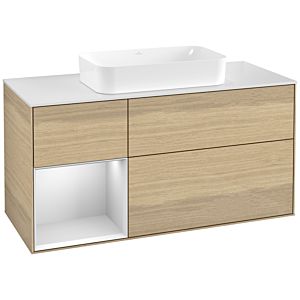 Villeroy und Boch Finion Waschtischunterschrank F701MTPC 120x60,3x50,1cm, Regal links White matt lacquer, Oak Veneer