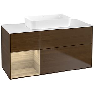 Villeroy und Boch Finion Waschtischunterschrank F701PCGN 120x60,3x50,1cm, Regal links Oak Veneer, Walnut veneer