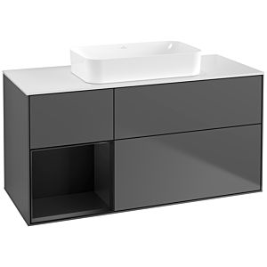 Villeroy und Boch Finion Waschtischunterschrank F701PDGK 120x60,3x50,1cm, Regal links Black matt lacquer, Anthracite matt