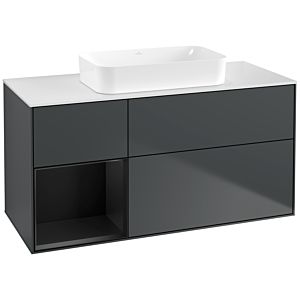 Villeroy und Boch Finion Waschtischunterschrank F701PDHG 120x60,3x50,1cm, Regal links Black matt lacquer, Midnight Blue Matt Lacquer