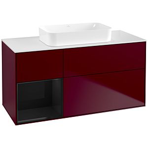 Villeroy und Boch Finion Waschtischunterschrank F701PHHB 120x60,3x50,1cm, Regal links Glossy Black Lacquer, Peony Matt