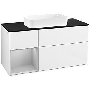 Villeroy und Boch Finion Waschtischunterschrank F702GJGF 120x60,3x50,1cm, Regal links Light grey matt, Glossy white lacquer