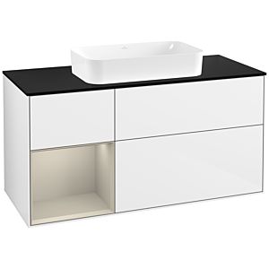 Villeroy und Boch Finion Waschtischunterschrank F702HHGF 120x60,3x50,1cm, Regal links Sand Matt Lacquer, Glossy white lacquer