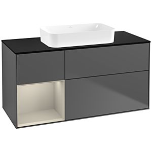 Villeroy und Boch Finion Waschtischunterschrank F702HHGK 120x60,3x50,1cm, Regal links Sand Matt Lacquer, Anthracite matt