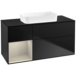 Villeroy et Boch Finion F702HHPD 120x60.3x50.1cm, étagère à gauche Sand Matt Lacquer , laqué noir mat