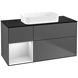 Villeroy und Boch Finion Waschtischunterschrank F702MTGK 120x60,3x50,1cm, Regal links White matt lacquer, Anthracite matt
