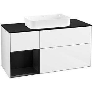 Villeroy et Boch Finion Villeroy et Boch F702PDGF 120x60,3x50,1cm, étagère à gauche laqué noir mat, laqué blanc brillant