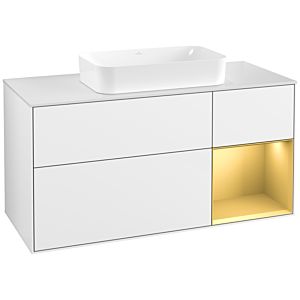 Villeroy und Boch Finion Waschtischunterschrank F711HFGF 120x60,3x50,1cm, Regal rechts Gold matt, Glossy white lacquer
