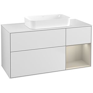 Villeroy und Boch Finion Waschtischunterschrank F711HHMT 120x60,3x50,1cm, Regal rechts Sand Matt, White matt lacquer