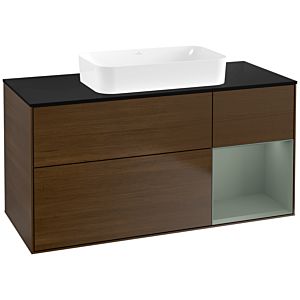 Villeroy und Boch Finion Waschtischunterschrank F712GMGN 120x60,3x50,1cm, Regal rechts Olive Matt Lacquer, Walnut veneer