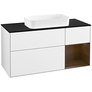 Villeroy und Boch Finion Waschtischunterschrank F712GNGF 120x60,3x50,1cm, Regal rechts Walnut veneer, Glossy white lacquer