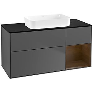 Villeroy und Boch Finion Waschtischunterschrank F712GNGK 120x60,3x50,1cm, Regal rechts Walnut veneer, Anthracite matt