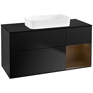 Villeroy und Boch Finion Waschtischunterschrank F712GNPD 120x60,3x50,1cm, Regal rechts Walnut veneer, Black matt lacquer