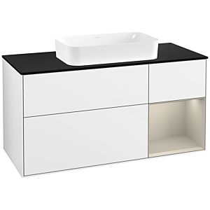 Villeroy und Boch Finion Waschtischunterschrank F712HHGF 120x60,3x50,1cm, Regal rechts Sand Matt, Glossy white lacquer