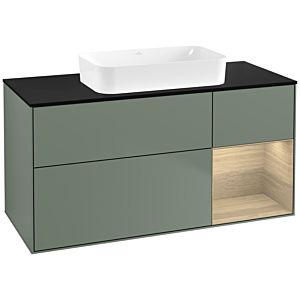 Villeroy und Boch Finion Waschtischunterschrank F712PCGM 120x60,3x50,1cm, Regal rechts Oak Veneer, Olive Matt Lacquer