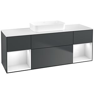 Villeroy und Boch Finion Waschtischunterschrank F741GFHG 160x60,3x50,1cm, Regale Glossy white lacquer, Midnight Blue Matt Lacquer