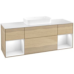 Villeroy und Boch Finion Waschtischunterschrank F741GFPC 160x60,3x50,1cm, Regale Glossy white lacquer, Oak Veneer