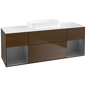 Villeroy und Boch Finion Waschtischunterschrank F741GKGN 160x60,3x50,1cm, Regale Anthracite matt lacquer, Walnut veneer