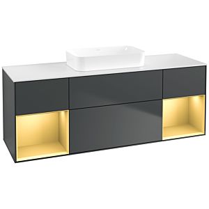 Villeroy und Boch Finion Waschtischunterschrank F741HFHG 160x60,3x50,1cm, Regale Gold matt lacquer, Midnight Blue Matt Lacquer