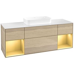 Villeroy und Boch Finion Waschtischunterschrank F741HFPC 160x60,3x50,1cm, Regale Gold matt lacquer, Oak Veneer