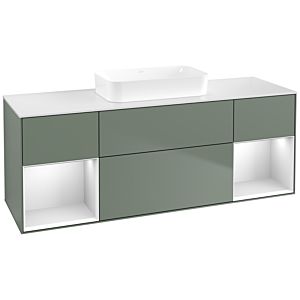 Villeroy et Boch Finion F741MTGM 160x60,3x50,1cm, étagères laqué blanc mat, Olive Matt Lacquer