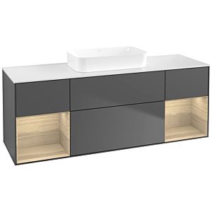 Villeroy und Boch Finion Waschtischunterschrank F741PCGK 160x60,3x50,1cm, Regale Oak Veneer, Anthracite matt
