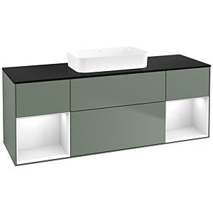 Villeroy und Boch Finion Waschtischunterschrank F742GFGM 160x60,3x50,1cm, Regale Glossy white lacquer, Olive Matt Lacquer