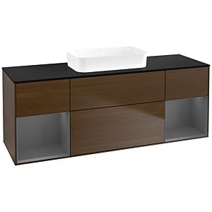 Villeroy und Boch Finion Waschtischunterschrank F742GKGN 160x60,3x50,1cm, Regale Anthracite matt lacquer, Walnut veneer
