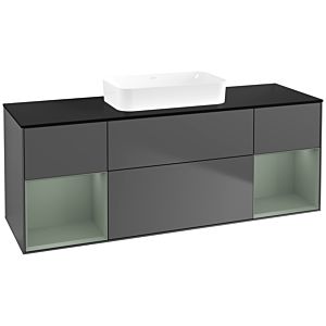 Villeroy und Boch Finion Waschtischunterschrank F742GMGK 160x60,3x50,1cm, Regale Olive matt lacquer, Anthracite matt