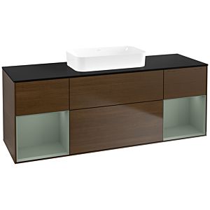 Villeroy und Boch Finion Waschtischunterschrank F742GMGN 160x60,3x50,1cm, Regale Olive matt lacquer, Walnut veneer