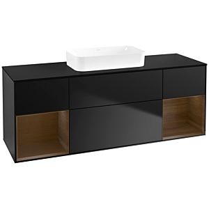 Villeroy und Boch Finion Waschtischunterschrank F742GNPD 160x60,3x50,1cm, Regale Walnut veneer, Black matt lacquer