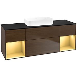 Villeroy und Boch Finion Waschtischunterschrank F742HFGN 160x60,3x50,1cm, Regale Gold matt lacquer, Walnut veneer