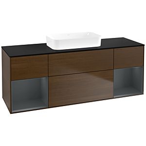 Villeroy und Boch Finion Waschtischunterschrank F742HGGN 160x60,3x50,1cm, Regale Midnight matt lacquer, Walnut veneer