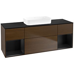 Villeroy und Boch Finion Waschtischunterschrank F742PDGN 160x60,3x50,1cm, Regale Black matt lacquer, Walnut veneer