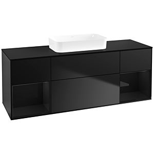 Villeroy und Boch Finion Waschtischunterschrank F742PHPD 160x60,3x50,1cm, Regale Glossy black lacquer, Black matt lacquer
