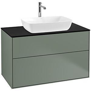 Villeroy und Boch Finion Waschtischunterschrank F76200GM 100x60,3cm, Abdeckplatte black matt, Olive Matt Lacquer
