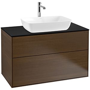 Villeroy und Boch Finion Waschtischunterschrank F76200GN 100x60,3cm, Abdeckplatte black matt, Walnut veneer